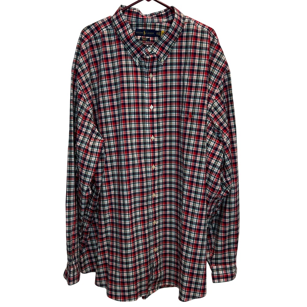 Ralph Lauren Men's Plaid Button Down Shirt 4XB Red Green Blue Cotton Stretch - Picture 2 of 4